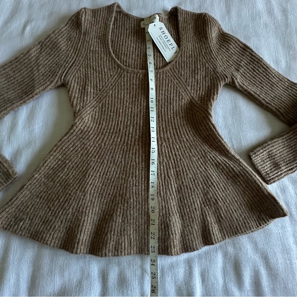 Shoefly Sweater Womens Large Camel Peplum Pullover Ribbed Knit Long Sleeve NWT - Picture 3 of 9